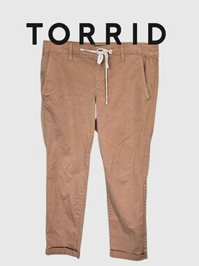 Torrid Beige Trousers Drawstring  Casual Rolled Cuff Pants Womens  34x27